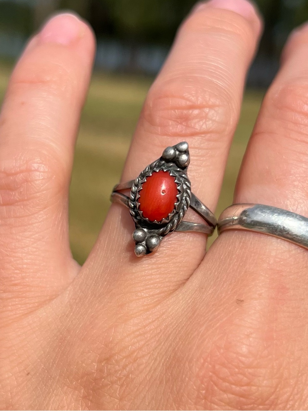 Sterling Silver & Coral Navajo Ring